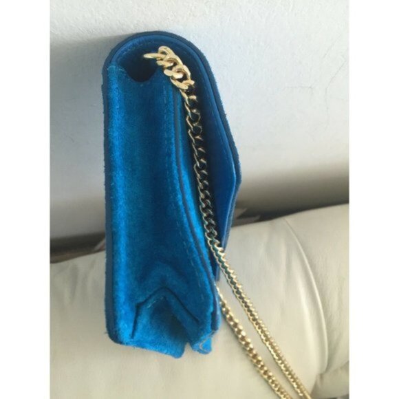 Banana Republic Italian Suede Chain Mini Clutch Laser BLUE Handbag Crossbody - Picture 3 of 12